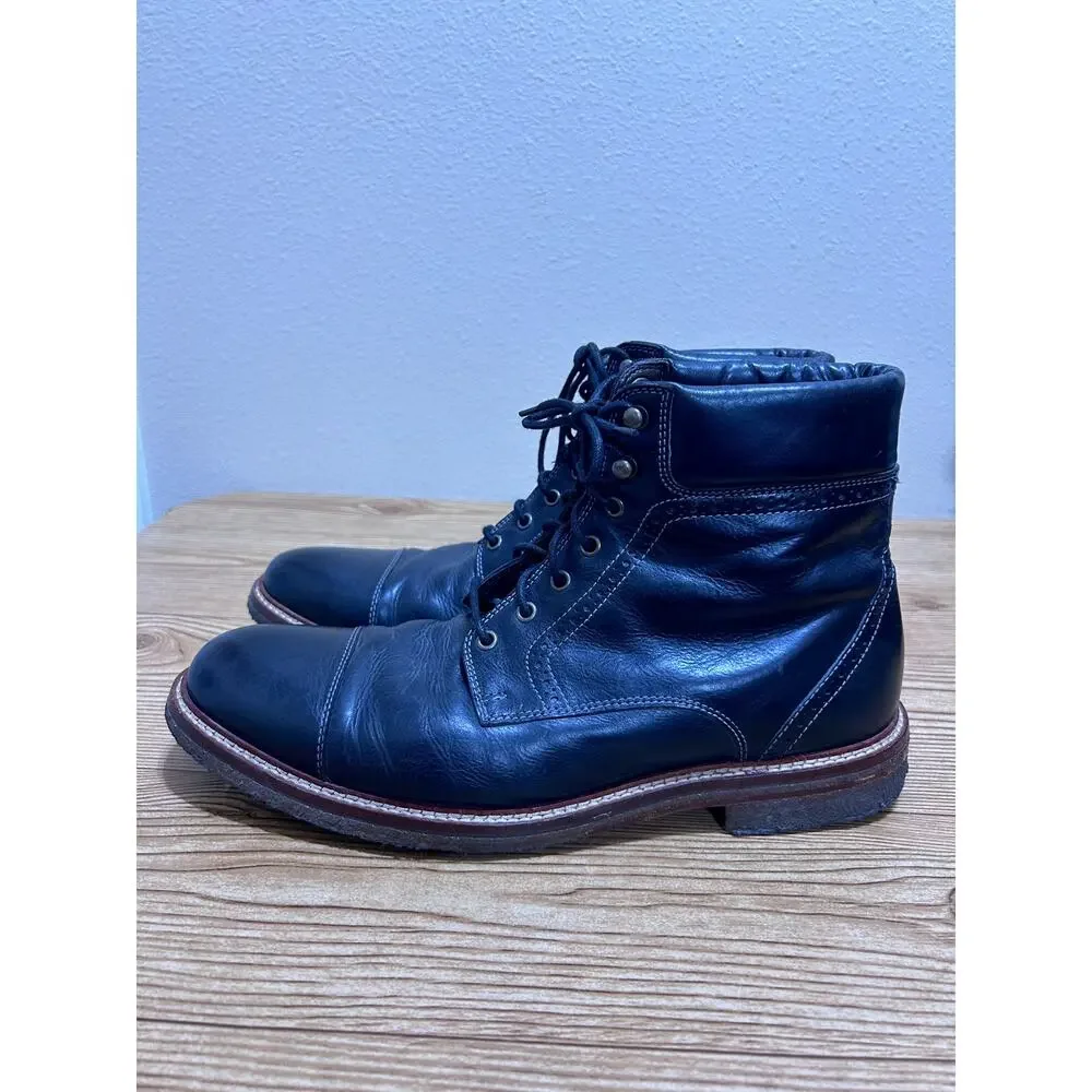 Johnston & Murphy JM 1850 Leather Boots Mens 10.5 Black Cap Toe Lace Up USA